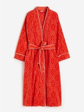 Orange Red Textured Velvet Bath Robe